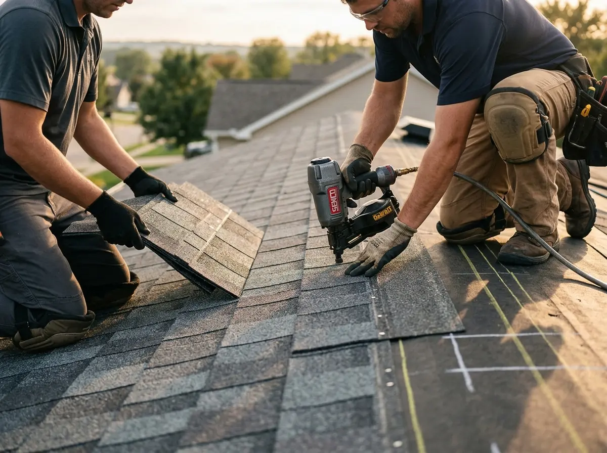 Professional roofer working on a residential roof in Helena-West Helena